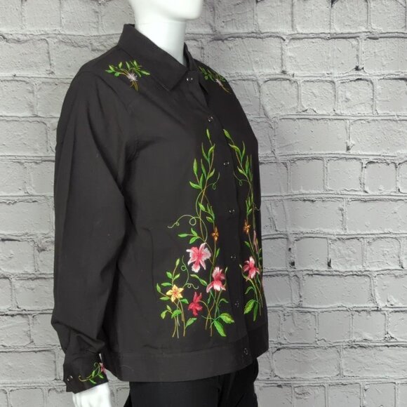 Victor Costa Occasion Black Embroidered Shirt Jacket, Women's Small - Picture 3 of 10